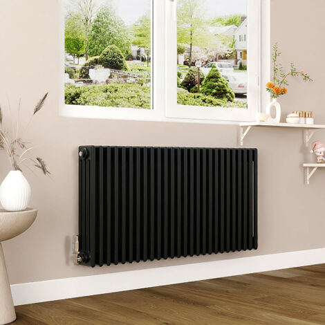 AICA 600x1190mm Black Horizontal Traditional Radiator Cast Iron 4 Column Heating UK