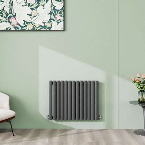 AICA 600x767mm Anthracite Horizontal Designer Radiator Single Oval Column Heating UK
