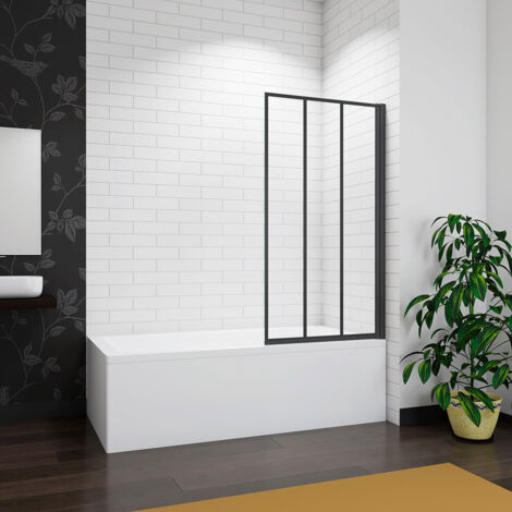 Aica 700x1400mm Matt Black Frameless Black Silk Pivot Shower Bath Screen