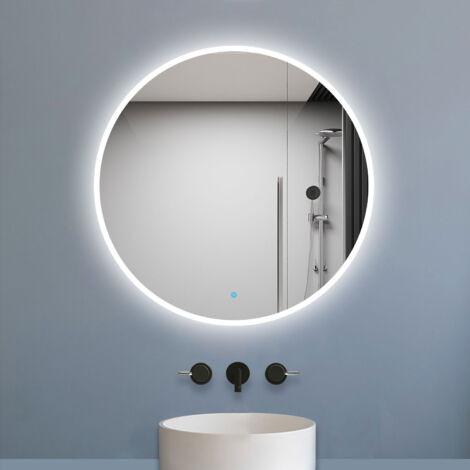 AICA 70x70cm Specchio da bagno rotondo a LED, pulsante a sfioramento, antiappannamento, dimmerabile all'infinito
