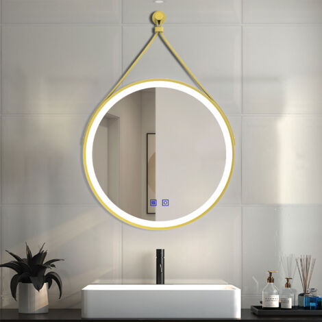 AICA 70x70cm Specchio da bagno rotondo. Antiappannamento Dimmerabile 3 temperature di colore Bordo oro