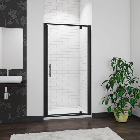 AICA SANITAIRE 760mm(Width)x1850mm(Height) Matt Black Frame Pivot Shower 5mm tempered glass Door