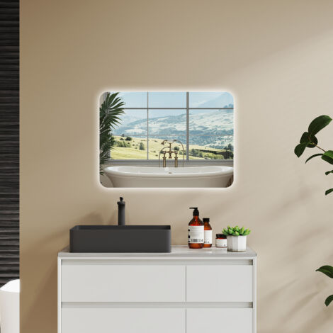AICA 80 X 60CM SPECCHIO DA BAGNO CON LED, RETTANGOLARE, TOUCH, MEMORIA, DIMMERABILE, RETROILLUMINATO