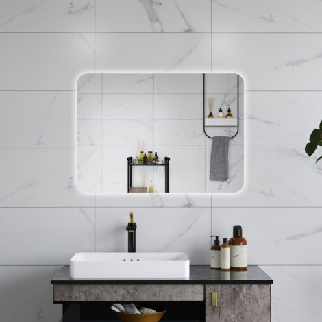 Aica 80 X 60CM SPECCHIO DA BAGNO CON LED, RETTANGOLARE, TOUCH, MEMORIA, DIMMERABILE, RETROILLUMINATO