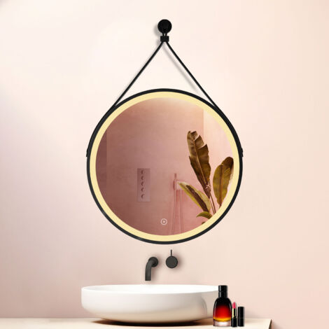 AICA 800800 Bathroom Round Belt Mirror, Black edge, Dimmable 3 Colors LED, Anti-fog, Memory function, Touch sensor, Explosion-proof, IP44