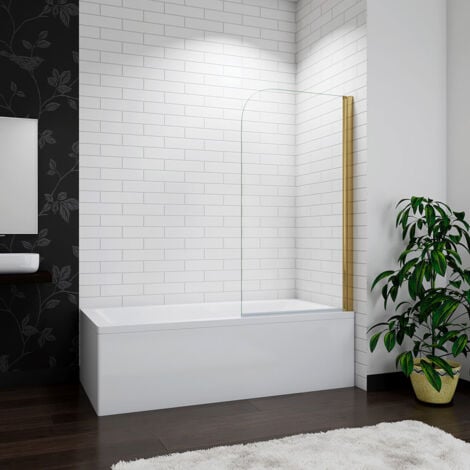 AICA SANITAIRE Aica 800x1400mm Brushed Gold Frameless Pivot Bath Screen Easyclean Glass Panel