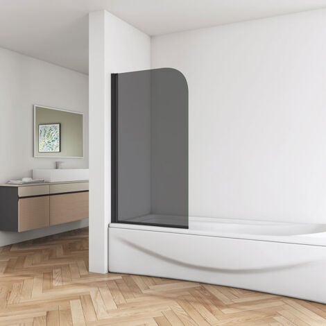 AICA 800x1400mm Pivot Matt Black Frame Dark Grey Tempered Glass Bath Screen
