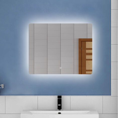 AICA 90 x 60cm Specchio da bagno con LED,Rettangolare,Touch,Memoria,Dimmerabile,Retroilluminato
