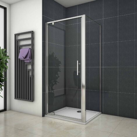 AICA 90x185cm Duschkabine 5mm  ESG Glas Drehtür mit Seitenwand 70x185cm Eckeinstieg Duschwand Duschtür Duschabtrennung