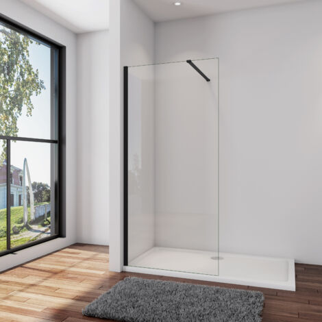 AICA B.120xH.200cm Duschwand +90cm Schwarz Stabilisator Duschabtrennung Walk in Duschtrennwand 8mm NANO-Glas dusche W12
