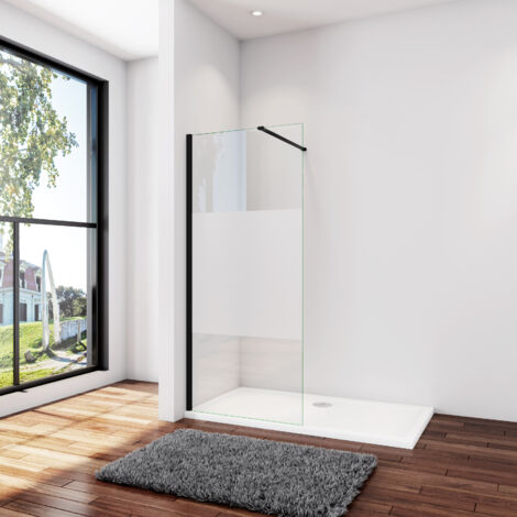 AICA B.120xH.200cm Satiniert Duschwand +90cm für 6-8mm Glas Schwarz Stabilisator Walk in Duschtrennwand 8mm NANO-Glas mit Glasschutzfolie dusche W12