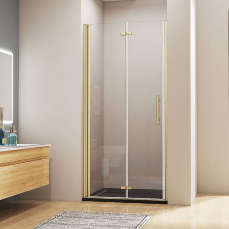 AICA B.95cm x H.195cm Gold gebürstet Nischentür Falttür Pendeltür Drehtür 6mm ESG Nanoglas Duschkabinen