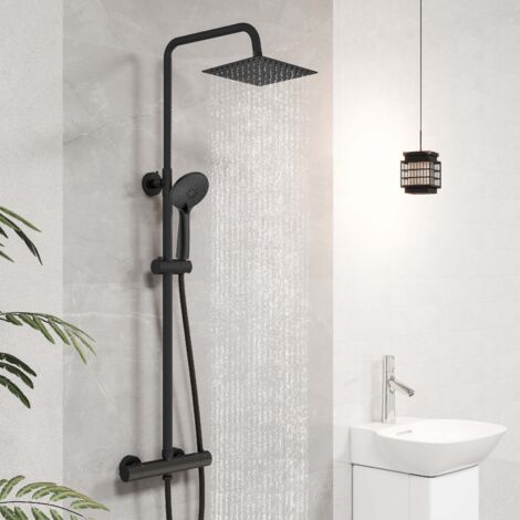 AICA Bathroom Black Square Mixer Shower Dual Head Exposed