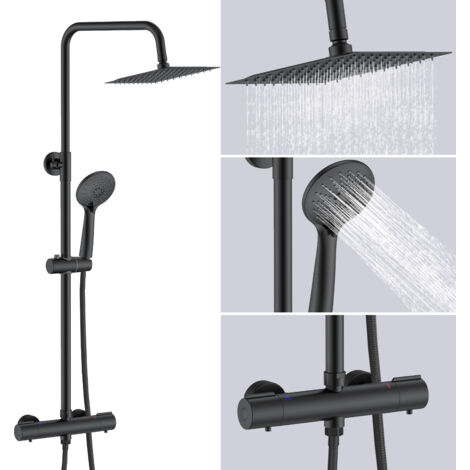 AICA Bathroom Mixer Shower Thermostatic Twin Head Square Rainfall Head Handset Black