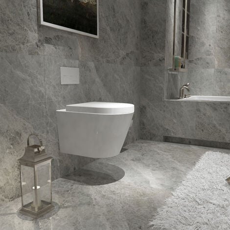 AICA SANITAIRE AICA Bathroom Rimless Wall Hung Toilet Soft Close Seat WC White Ceramic P-T