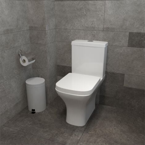 AICA SANITAIRE AICA Bathroom Square Close Coupled Toilet Pan Soft Close Seat Ceramic WC