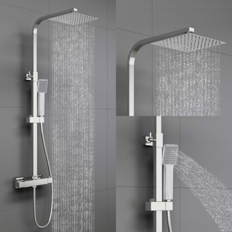 AICA Bathroom Thermostatic Exposed Shower Mixer Valve Twin Head Square Set Chrome