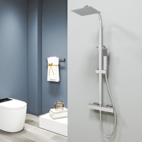 AICA Bathroom Thermostatic Exposed Twin Head Mixer Shower Set Square