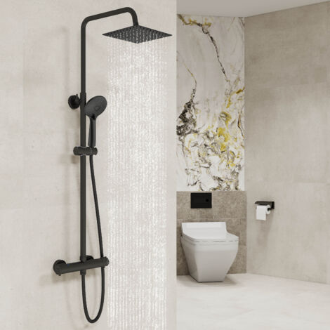 AICA Bathroom Thermostatic Mixer Shower Set Square Black Twin Head Exposed