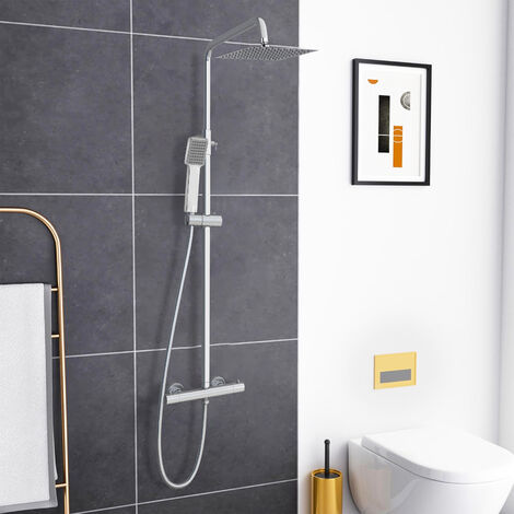 BIUBIUBATH AICA Bathroom Thermostatic Mixer Shower Set Square Chrome Cool Touch Twin Head Exposed-Silver