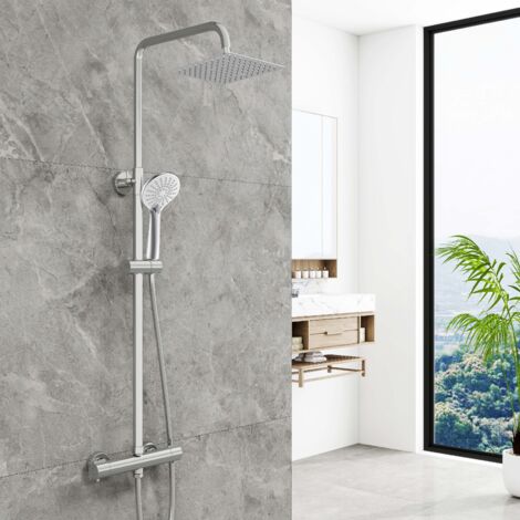 AICA Bathroom Thermostatic Mixer Shower Set Square Chrome Twin Head Exposed