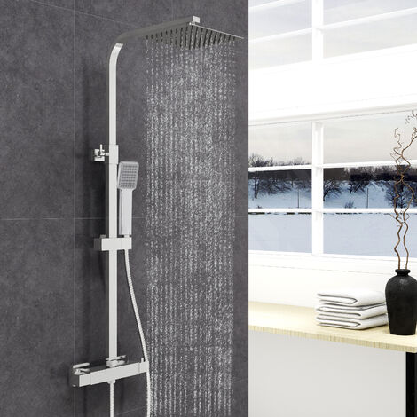 AICA Bathroom Thermostatic Shower Mixer Square Chrome Cool Touch Exposed Twin Head Set Valve