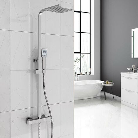AICA Bathroom Thermostatic Shower Mixer Twin Head Large Square Bar Set Chrome