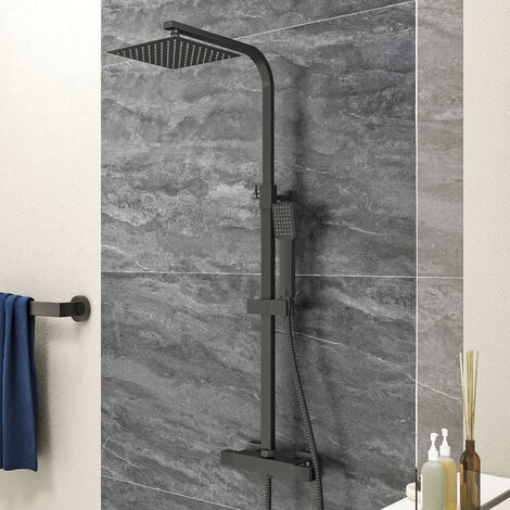 AICA Black Mixer Shower Set Square Bathroom Exposed Valve Thermostatic Bar Set