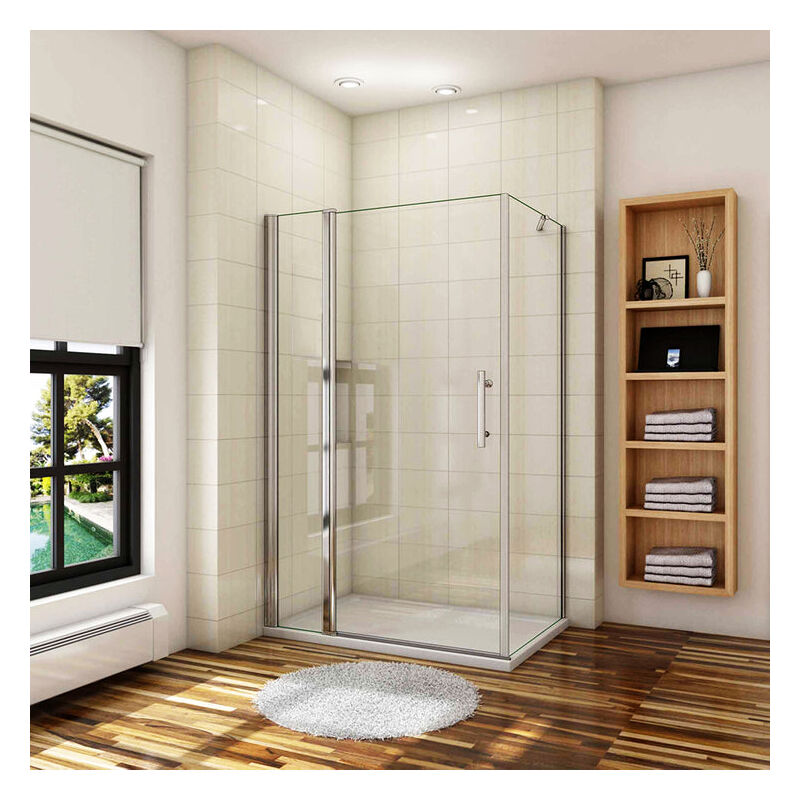 Aica Sanitaire - aica Cabine de douche 130x70x197cm porte de douche pivotante avec 1 élément fixe et une paroi latérale