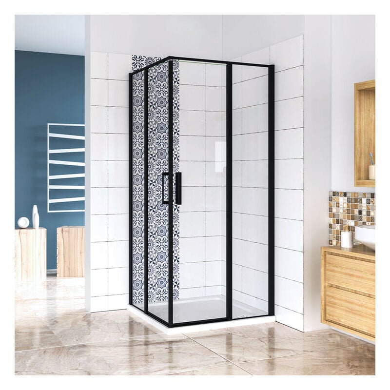 Aica Sanitaire - aica cabine de douche 90x90x185cm en verre anticalcaire cabine de douche carrée profilé noir mat