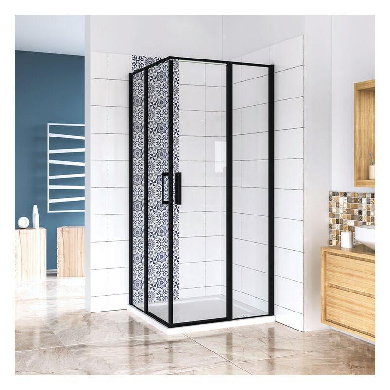 Aica Sanitaire - aica cabine de douche 140x140x185cm en verre anticalcaire cabine de douche carrée profilé noir mat