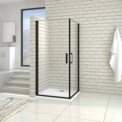 AICA cabine de douche noire 100x100cm porte de douche pivotante noir en 8mm verre anticalcaire hauteur:200cm