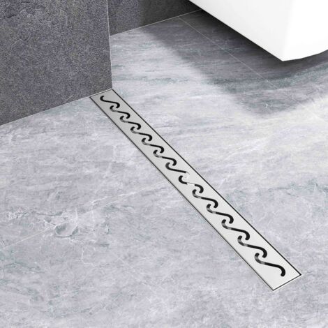 AICA Caniveau de douche en acier inoxydable SUS 304, réglable en hauteur, avec filtre anti-odeur, style B Longueur 100cm