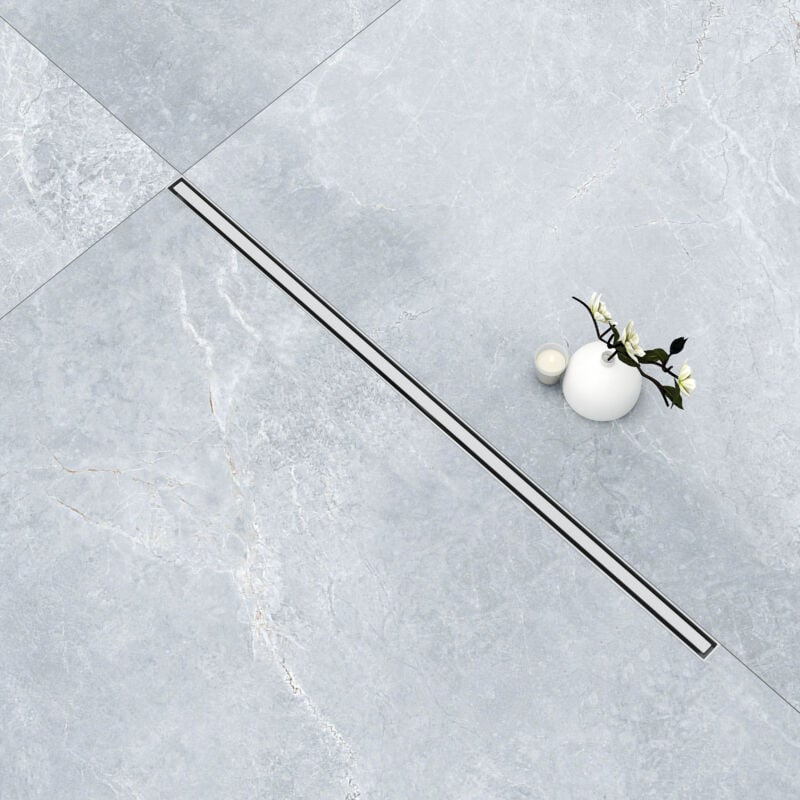 Aica Sanitaire - aica Caniveau de Douche en acier inoxydable SUS304 avec base réglable sur 360°, panneau étroit 32,5 cm, flexible de douche à siphon