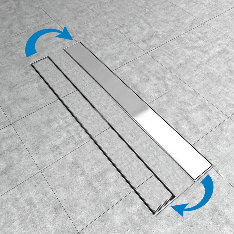 Aica Sanitaire - aica Caniveau de douche italienne 80 cm 2 en 1 en acier inoxydable 100% SUS304 siphon de sol à fente latérale rectangulaire