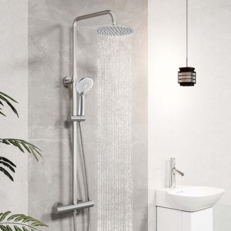 AICA Chrome Thermostatic Mixer Shower Set Round 200mm