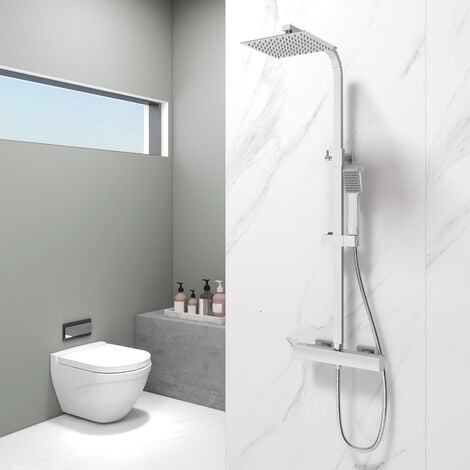 AICA SANITAIRE AICA Matte Black Thermostatic Mixer Shower Set Square Twin Head Exposed Valve