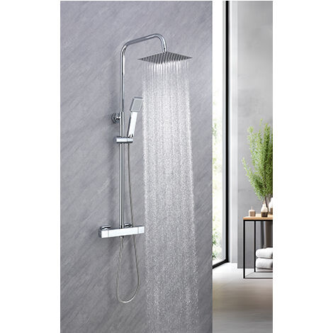 AICA colonne de douche pour douches de plain-pied avec douchette thermostatique à effet pluie, ensemble de douche réglable en hauteur