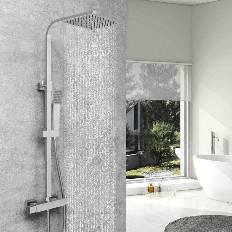 Aica Sanitaire - aica colonne de douche thermostatique de salle de bain avec robinet thermostatique en laiton 1, pomme de douche carrée 20X20cm,