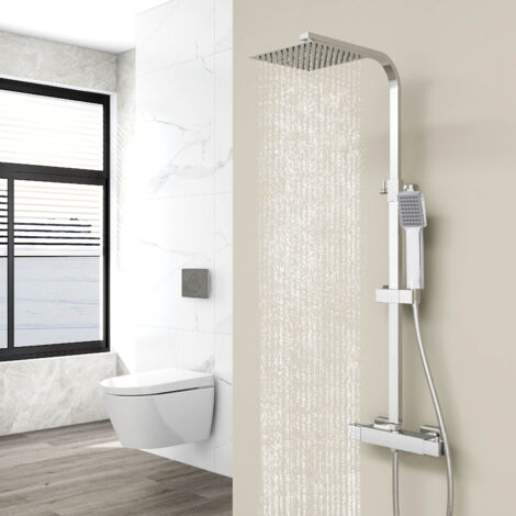 AICA colonne de douche thermostatique de salle de bain avec robinet thermostatique en laiton 1, pomme de douche carrée 20X20cm, hauteur réglable 80-120cm