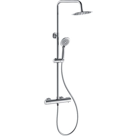 Aica Columna de Ducha Termostática Redonda con Barra Regulable 768-1200mm, Rociador de Mano Ajustable 3 Tipos de Chorro