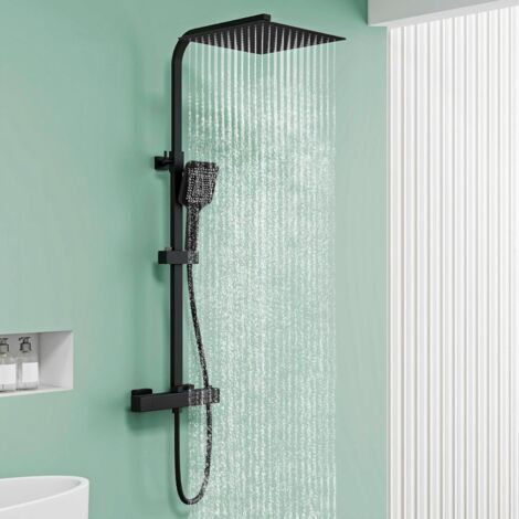 AICA Ensemble de Colonne de Douche Thermostatique pour Salle de Bain, avec pommeau de douche 30x30 cm,Robinet de Douche Thermostatique, Laiton, Chromé, Hauteur Réglable 760 mm-1180 mm (Carré 2)
