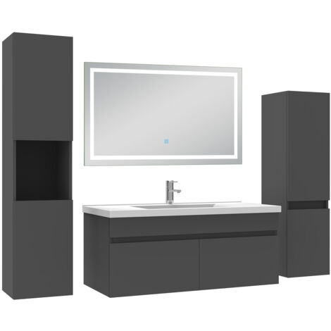 AICA Ensemble Meuble Salle de Bain 100cm avec colonne + miroir lumineux 3 couleurs Anthracite