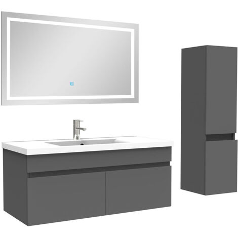 AICA Ensemble Meuble salle de Bain 100cm simple vasque avec colonne + miroir 3 couleurs Anthracite
