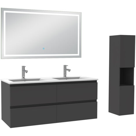 AICA Ensemble Meuble salle de Bain 120cm avec colonne et miroir 3 couleurs Anthracite