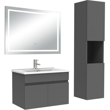 AICA Ensemble Meuble salle de Bain 60cm avec colonne + miroir 3 couleurs Anthracite