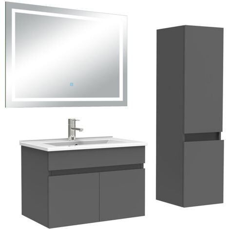 AICA Ensemble Meuble salle de Bain 60cm simple vasque avec colonne + miroir 3 couleurs Anthracite