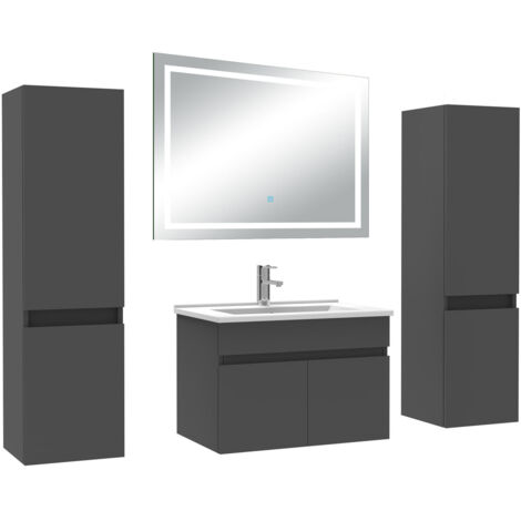 AICA Ensemble Meubles Salle de Bain 60cm avec colonne + miroir lumineux 3 couleurs Anthracite