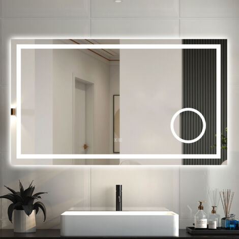 AICA ESPEJO 1600 x 800 mm, espejo con luz tricolor, espejo con función bluetooth, lupa 3x, brillo ajustable , antivaho, función de memoria agapada