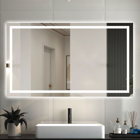 AICA ESPEJO DE BAÑO CON LUZ LED ,140 x 80 cm, espejo con función bluetooth,LED luz con 3 colores brillo ajustable, antivaho,función de memoria agapada